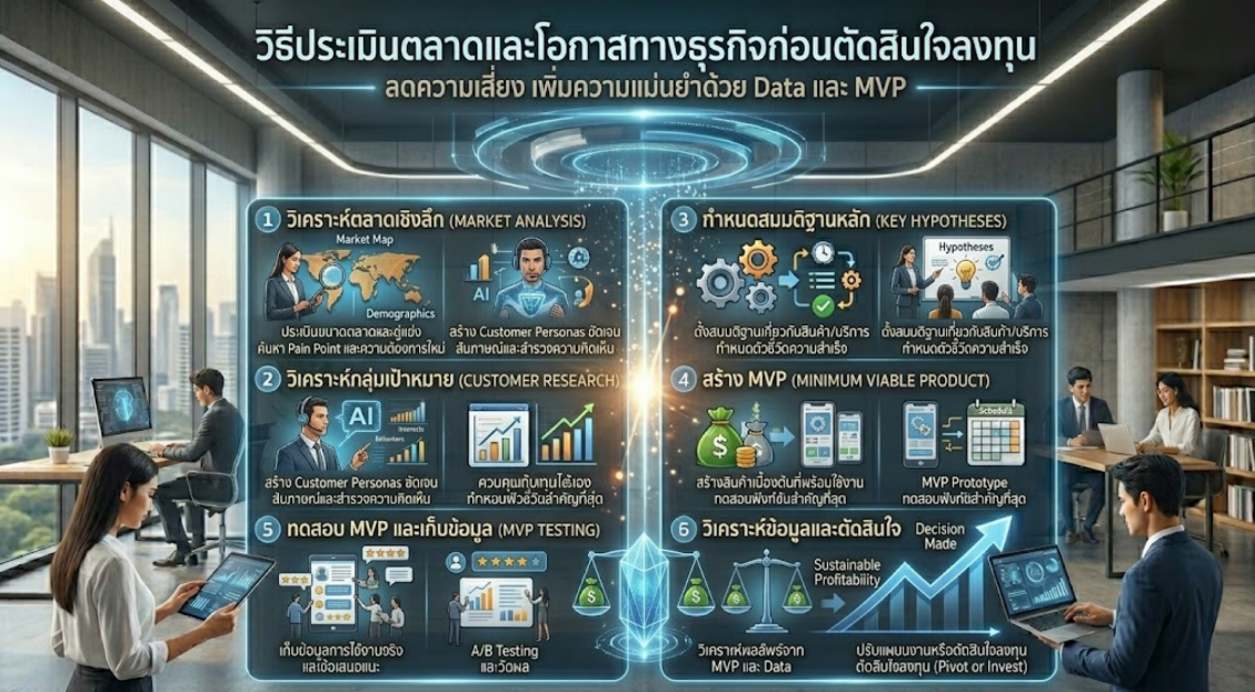 วิธีประเมินตลาดและโอกาสทางธุรกิจก่อนตัดสินใจลงทุน: ลดความเสี่ยง เพิ่มความแม่นยำด้วย Data และ MVP